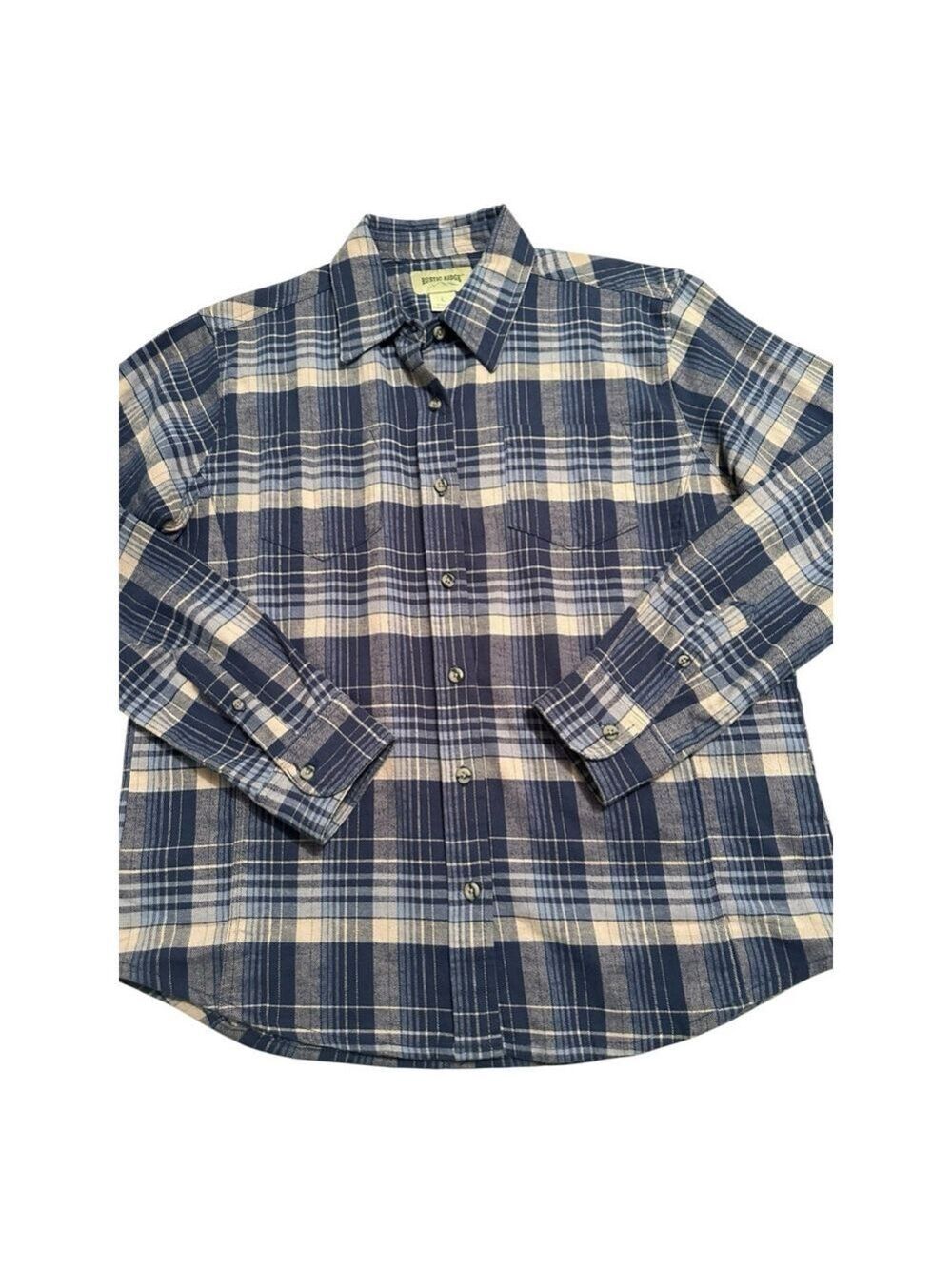 Rustic Ridge Flannel Shirt Womens Sz Large Blue Plaid Button Front Long Sleeves